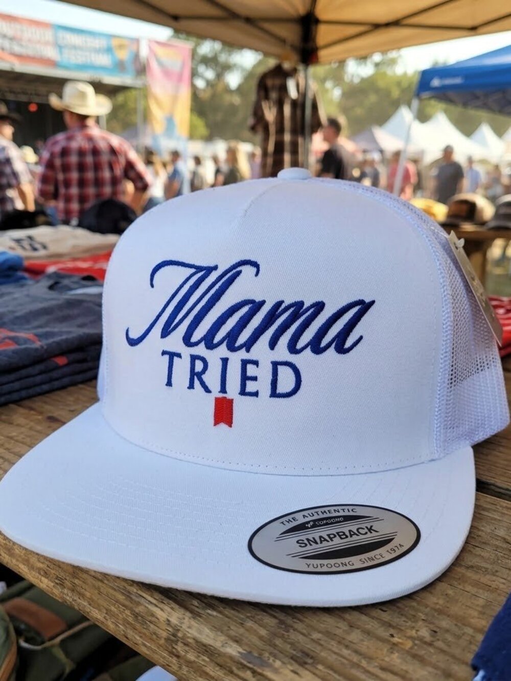 Mama Tried Hat Outlaw Country Western Embroidered Yupoong White Trucker Cap OS